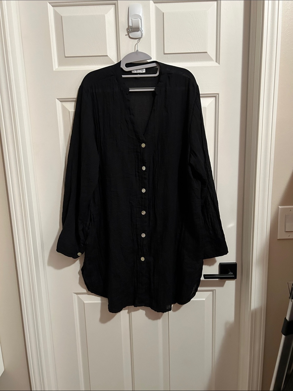 Button-Front Black Swim Coverup Tunic